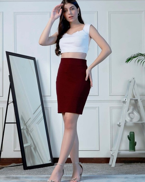 Burgundy skirt white on sale top