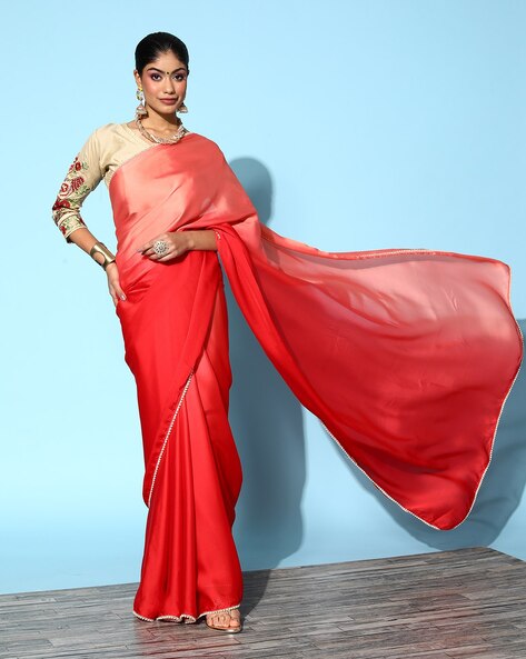 Red Satin Silk Saree | Art silk sarees, Red saree, Saree