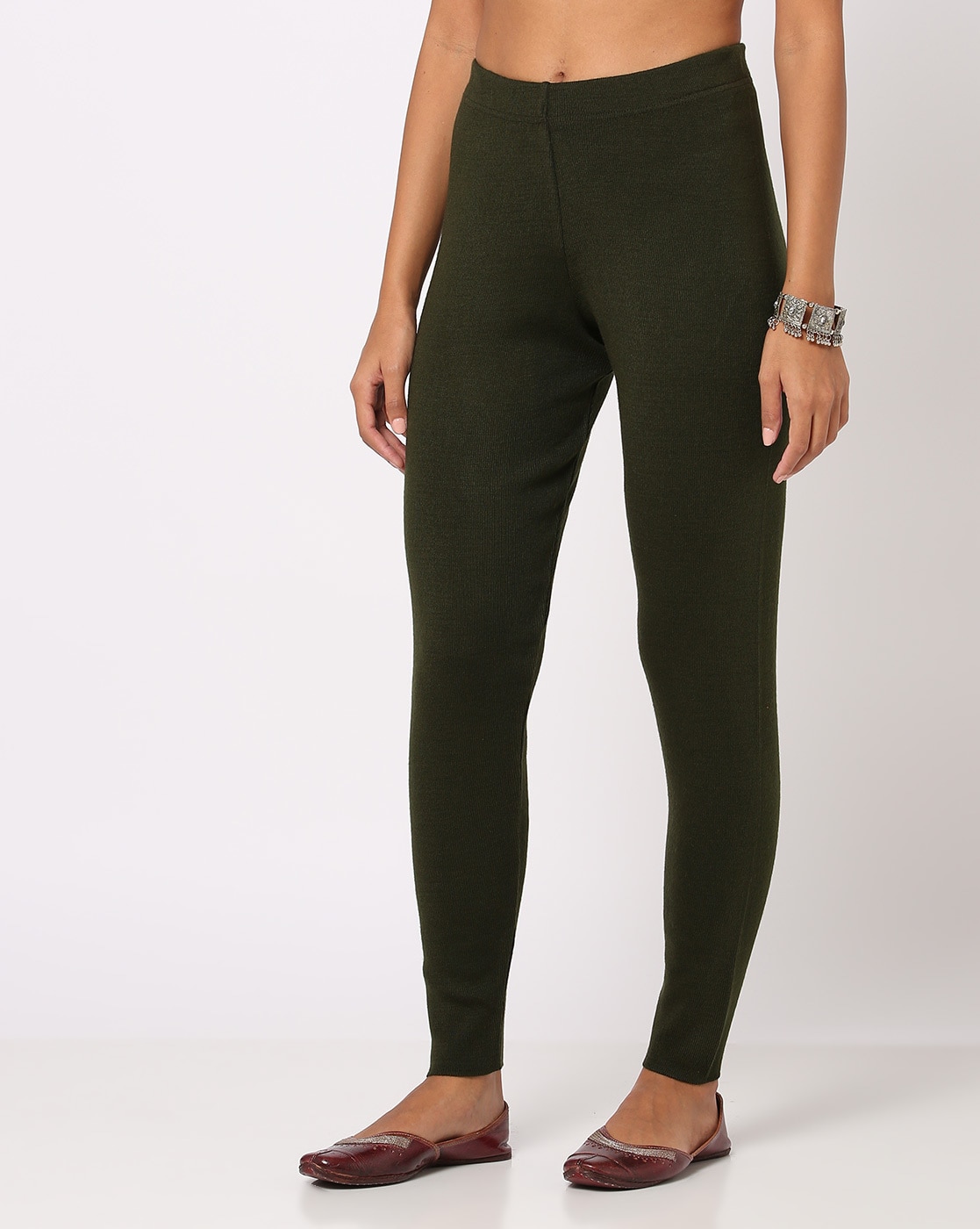 W Olive Green Regular Fit Leggings