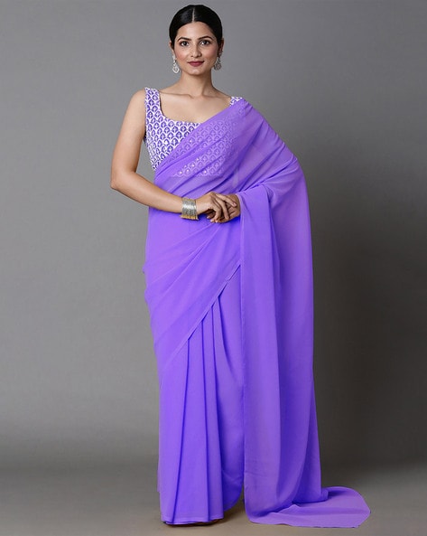 LIGHT LAVENDER PURPLE DESIGNER SATIN SILK SAREE WITH EMBOIDERED BLOUSE –  Zaribanaras global