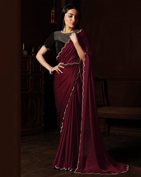 Kiona Fashion Party Wear Maroon Satin Plain Shiny Saree With Jacquard Blouse  Piece at Rs 250/piece in Surat