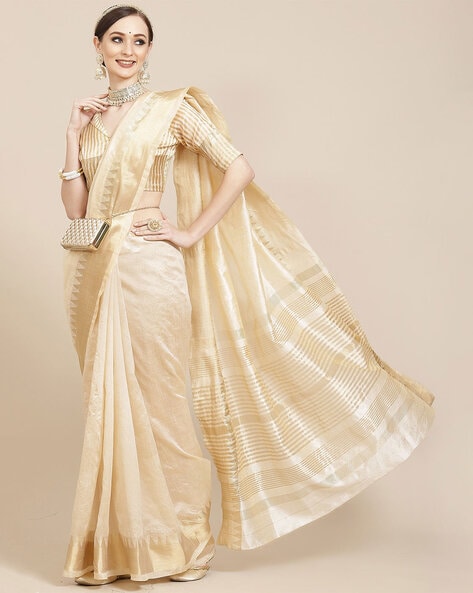 Buy Cream Sarees for Women by Indie Picks Online