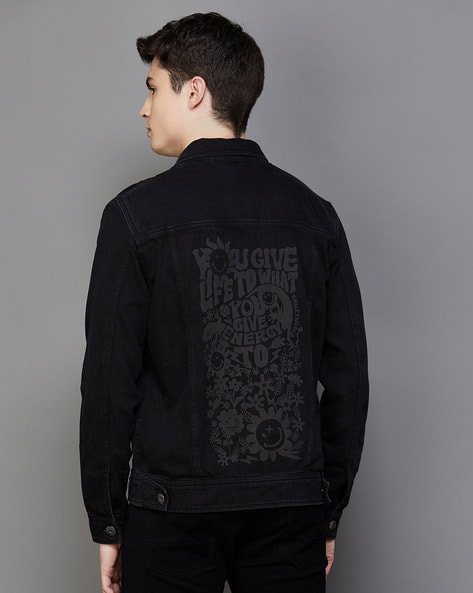 Black denim jacket with hotsell back print