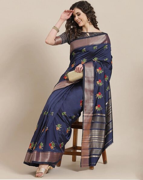 Buy Navy Blue Sarees for Women by Indie Picks Online