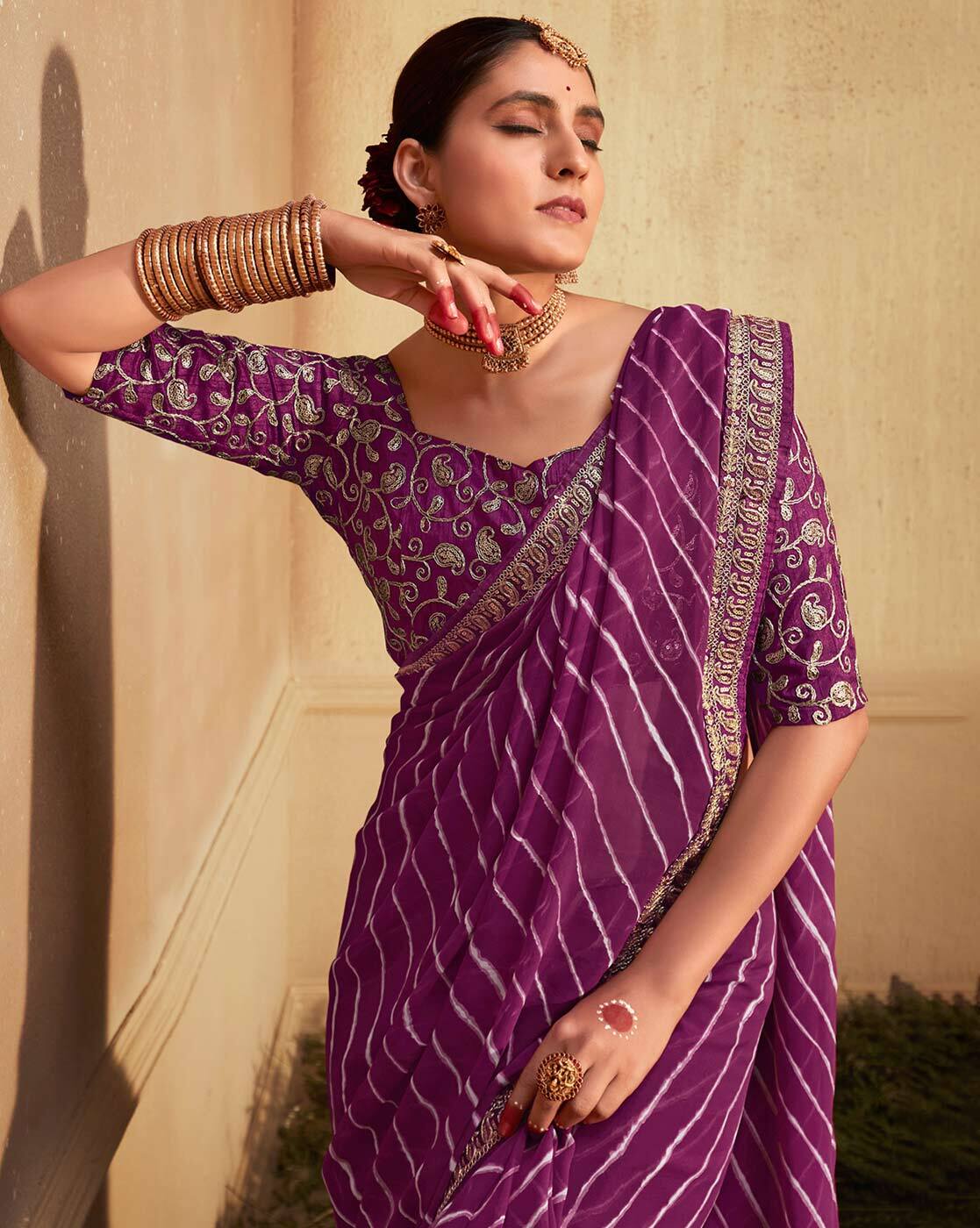 Leila Cotton Saree Purple (KV/V1) – Aura Studio India