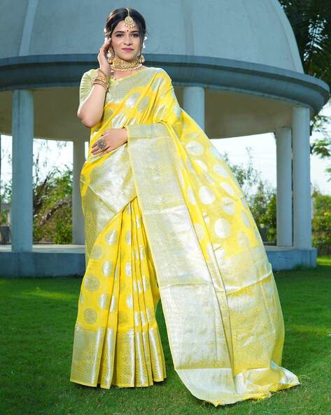 Yellow Printed Cotton Saree With Blouse - Lilots - 2841186 | Black cotton  saree, Cotton sarees online, Cotton saree