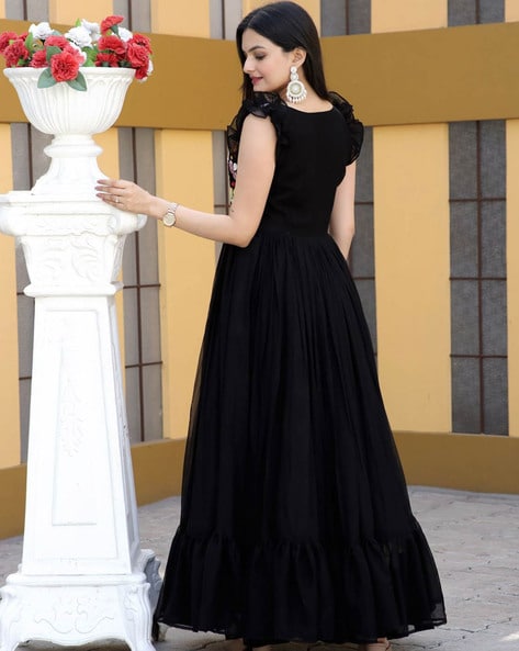 New White & Black Colour Floor Touch Semi Stitched Designer Gown @ 59% OFF  Rs 1360.00 Only FREE Shipping + Extra Discount - Gown, Buy Gown Online,  Indo Western Dress, Long Skirt,