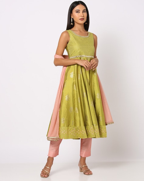 Lime Green & Pink Leheriya Dupatta Suit Set – Amoli Clothing