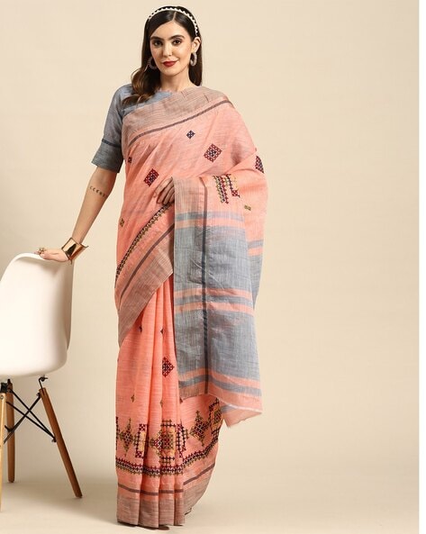 Suramya - Peach Cotton Silk Saree with Gotapatti Work - Chandni Chowk Wale