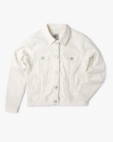 Monnalisa Kids' Faux Pearl-embellished Denim Jacket In White | ModeSens