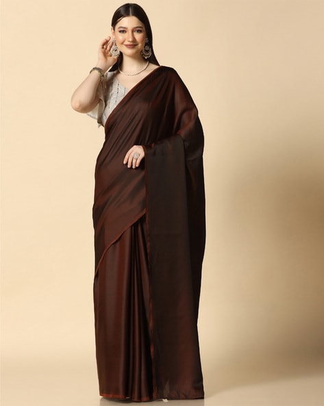 Lustrous Coffee Brown Shade Faux Georgette Saree -