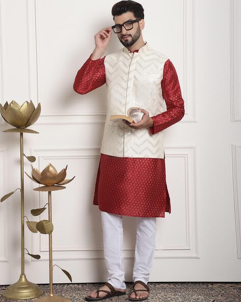 Kurta pyjama set with nehru online jacket