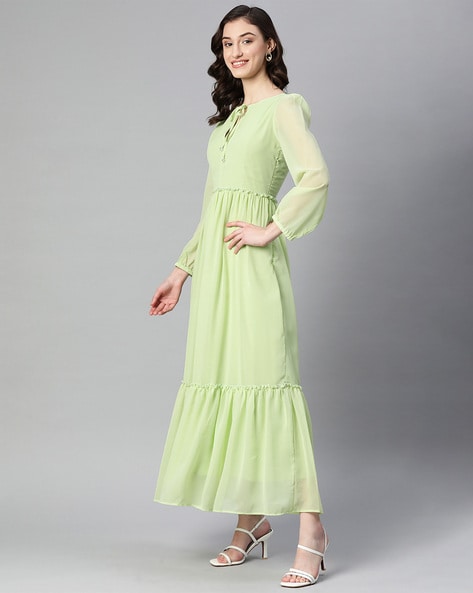 Olive Green Chiffon Tiered Maxi Dress – Jasminum