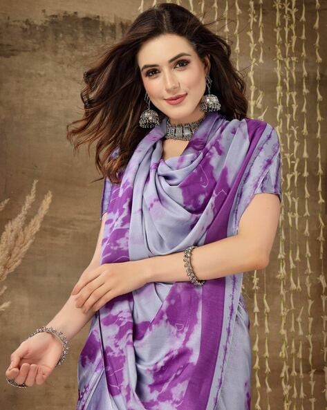 Lavender tassel pallu border work plain jomato party wear with blouse - KAD  CREATIONS - 4192559