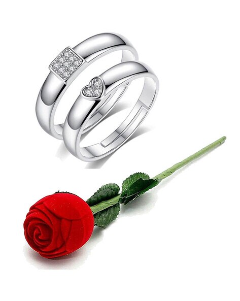 Matching Rings White Gold Plated Couple Rings Blue CZ Wedding Ring Sets for  Him and Her - Walmart.com