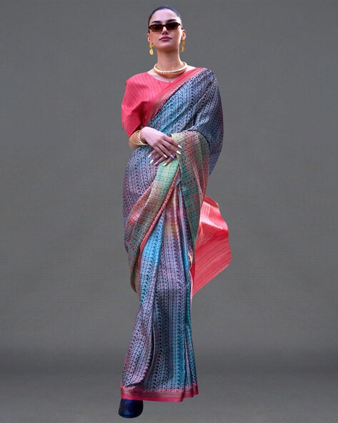 Shop Multi-Coloured Digital Print Organza Reception Saree & Blouse From  Ethnic Plus