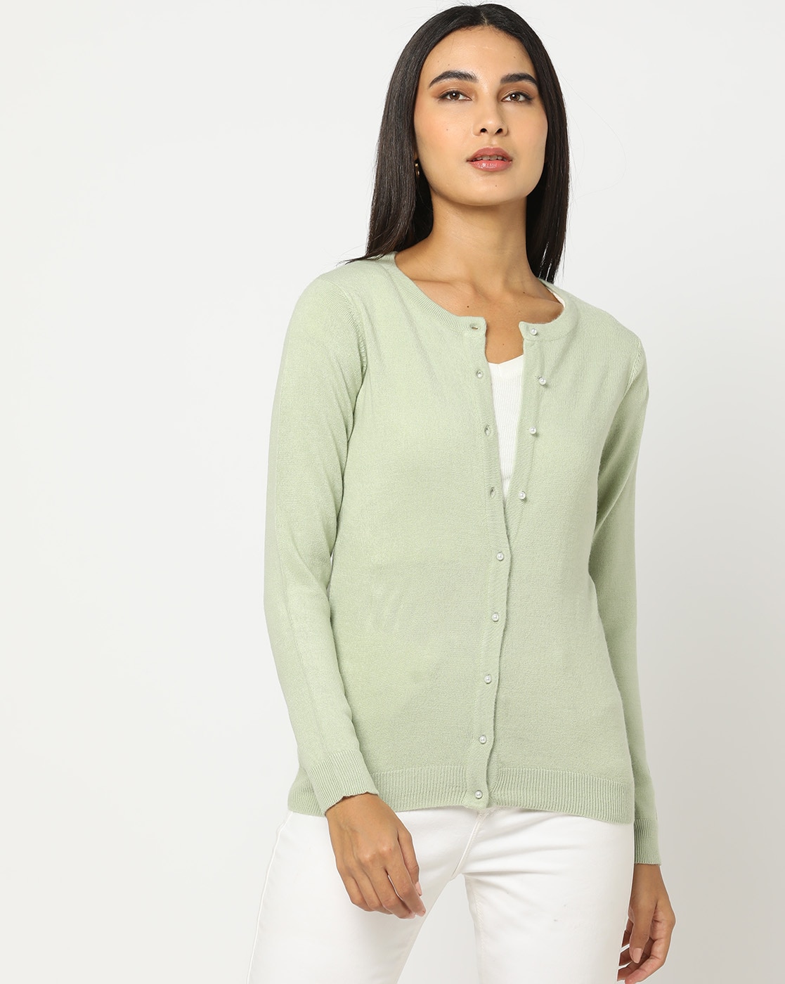 HIIT rib button lounge cardigan-Green