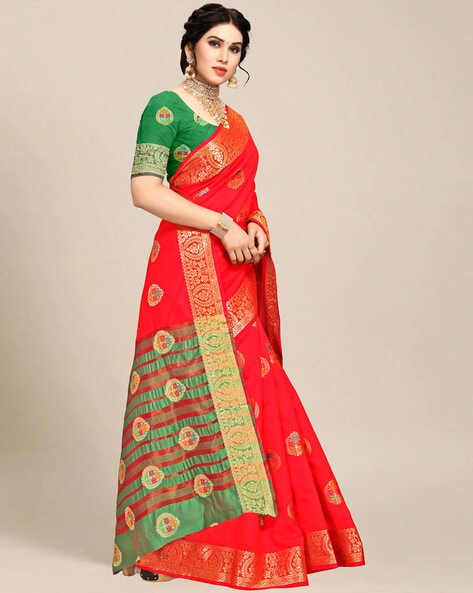 Red Printed HANDLOOM COTTON SAREE, With Blouse Piece at Rs 750 in
