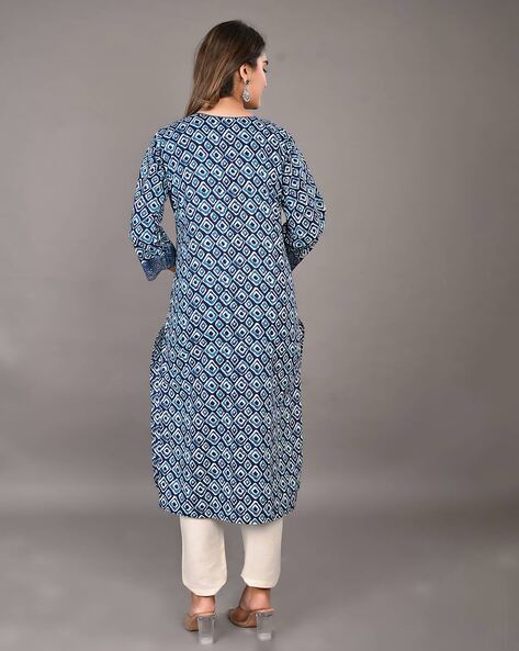 Indo Era Women Blue Geometric Printed Indigo Angrakha Style Kurti -  Absolutely Desi