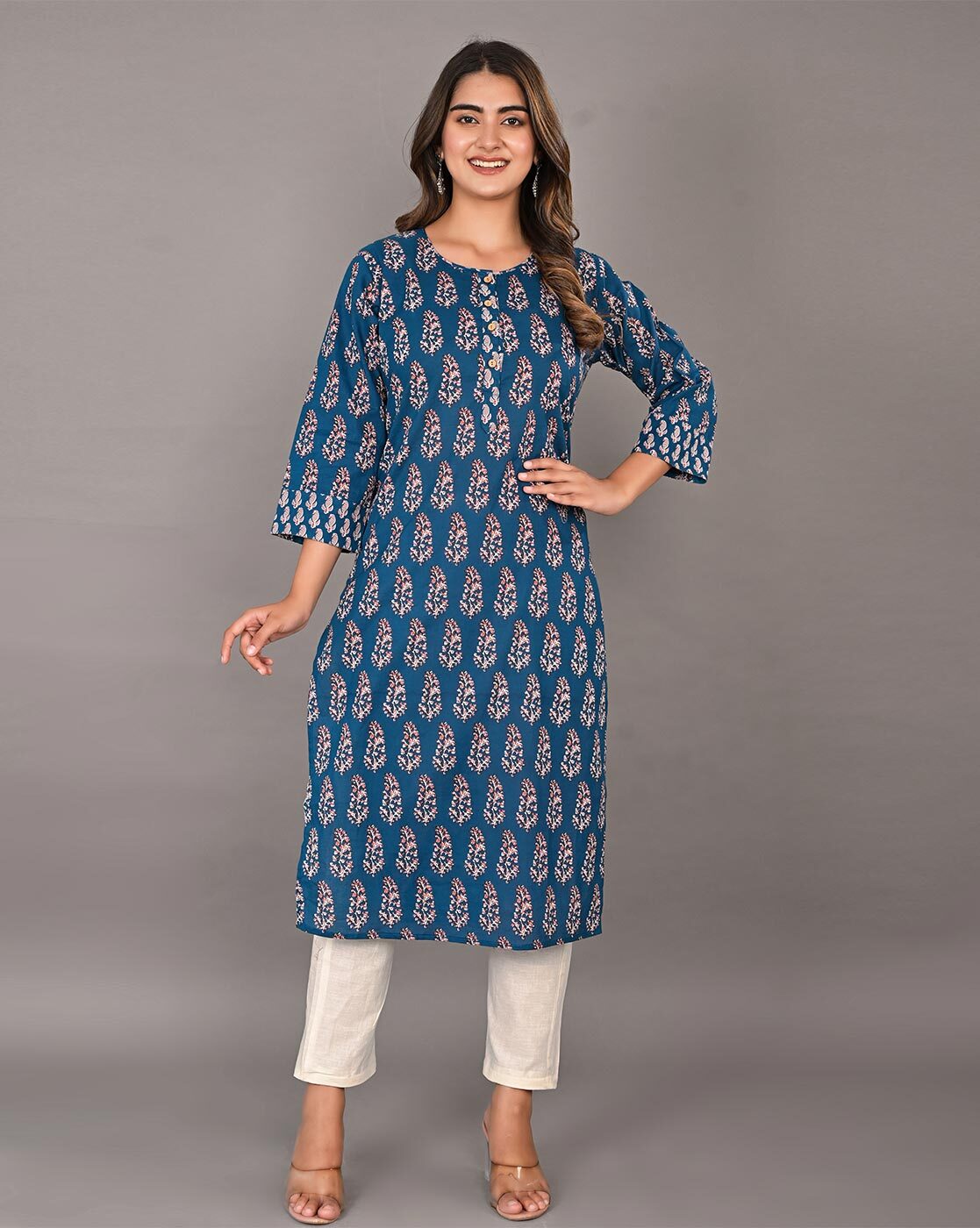 The Indian Ethnic Co. Harshi Dabu Indigo Cotton Short Kurti – Nykaa Fashion