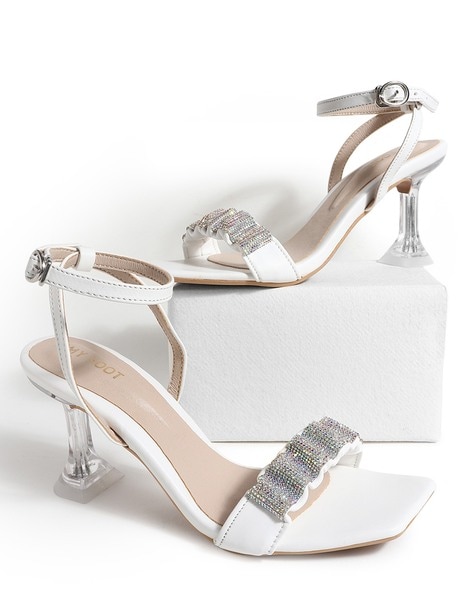 Public Desire Veda strappy block heel sandals in white patent | ASOS