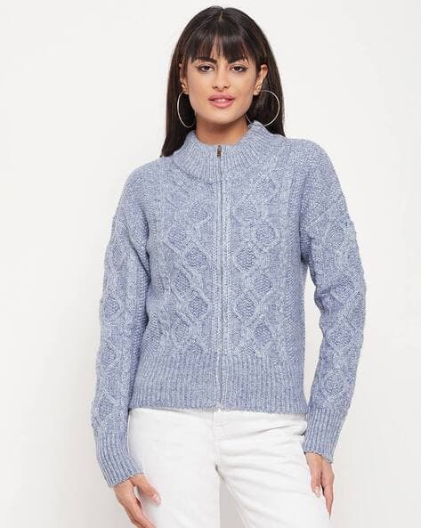 Cable-Knit Zip-Front Relaxed Fit Cardigan