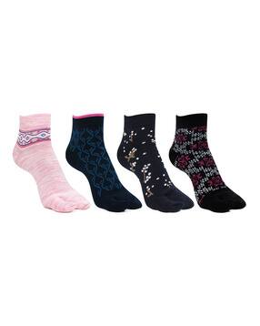 bonjour Women Pack of 4 Woven Ankle-Length Socks-picture-17