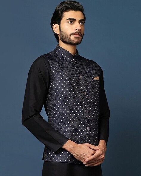 Black Solid Formal Nehru Jacket – Amogue