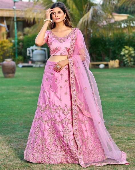 Buy HALFSAREE STUDIO Pink Pure Banarasi Silk Designer Lehenga Choli Online  at Best Prices in India - JioMart.