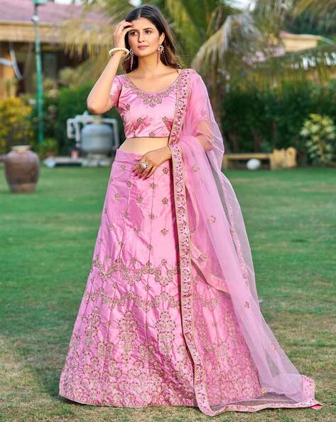 Buy Pink Short Sleeve Lehenga Choli Online for Women in USA