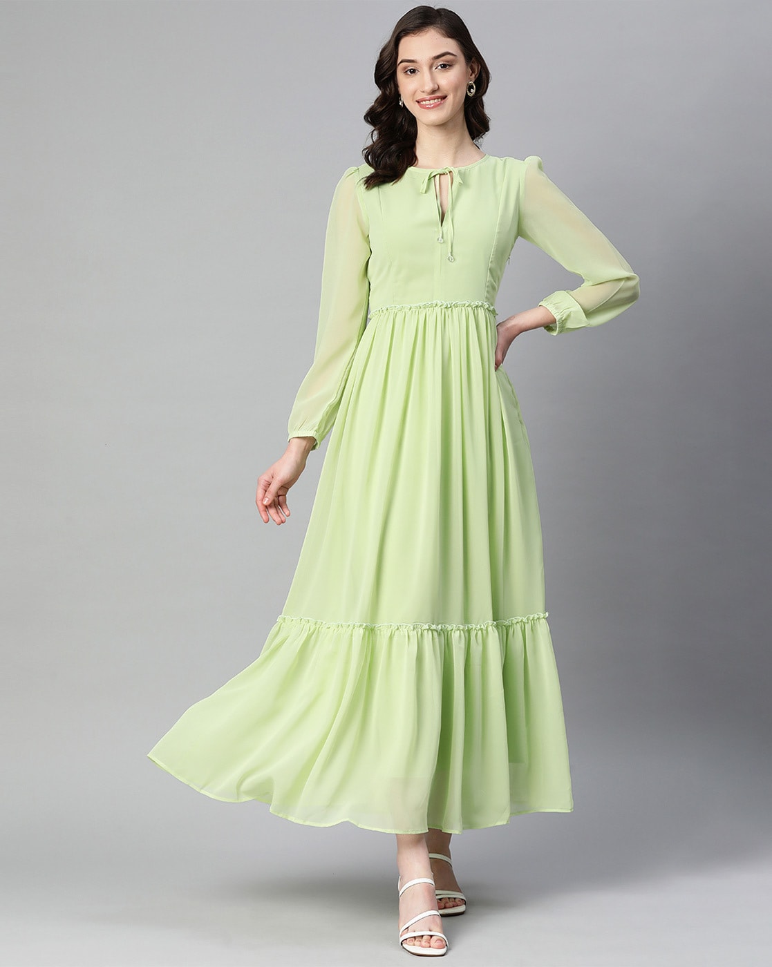 Buy Bunaai Mylah Green Cotton Maxi Dress For Women Online