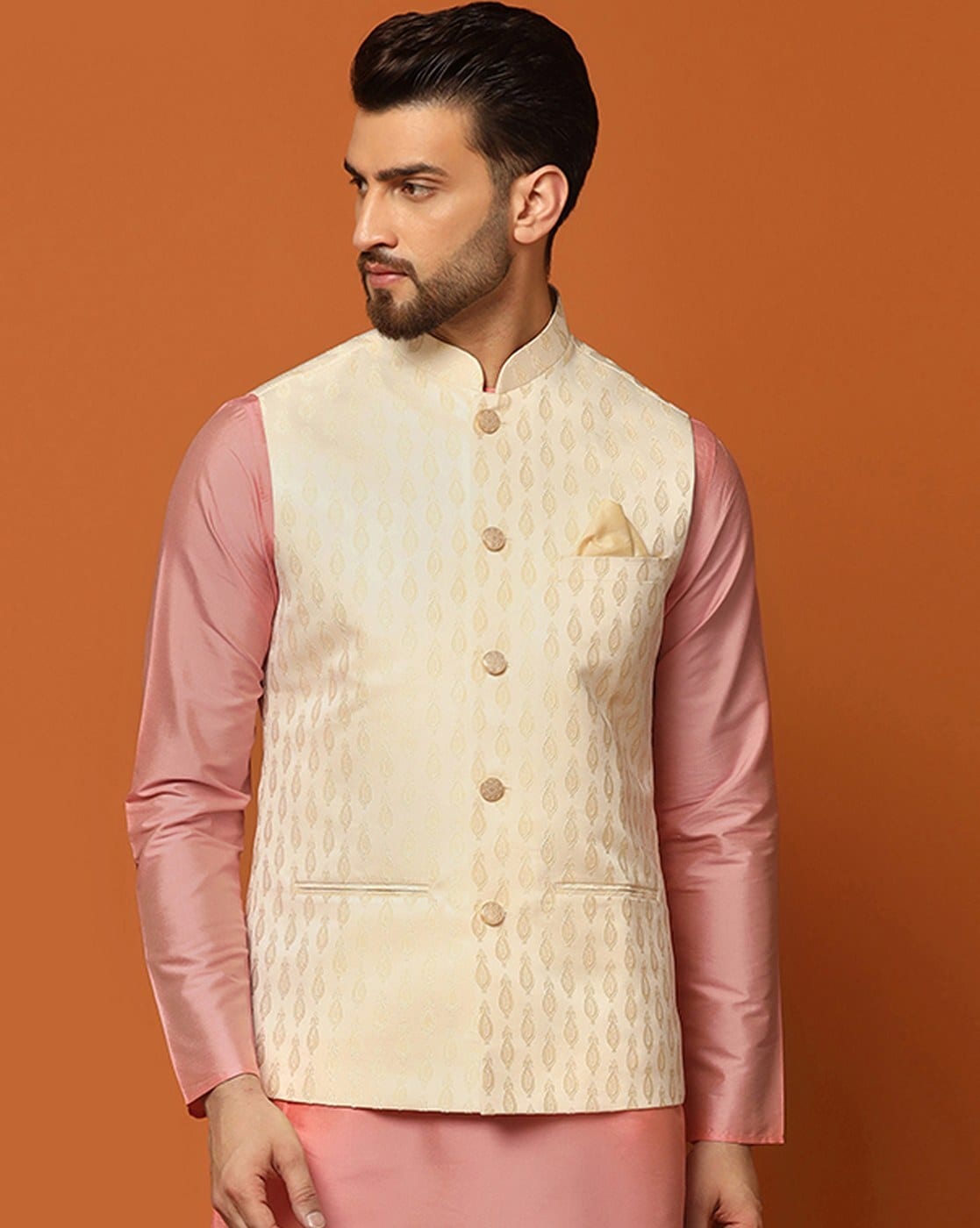 Shop White Cotton Printed Nehru jacket Online at Best Price | Cbazaar