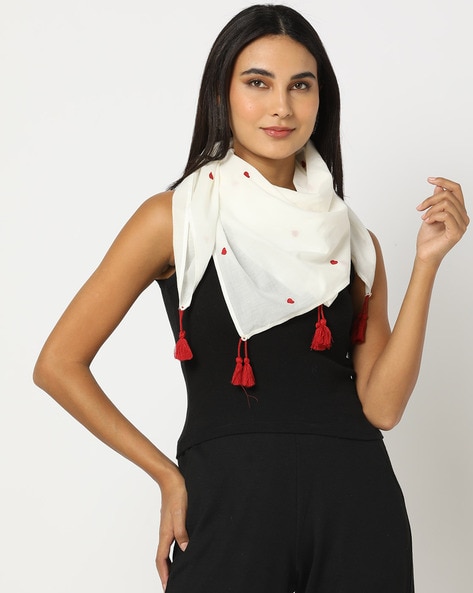 Heart Embroidered Scarf with Tassel Details Price in India
