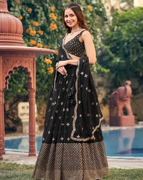 Buy Hot Black and Brawn Printed Lehenga and Blouse With Dupatta At Shopgarb  – Shopgarb Store