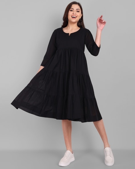 Unique Vintage Black & Mesh Bat Fit & Flare Dress | Black