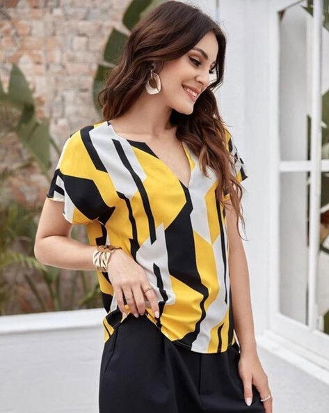 Yellow and black hot sale striped top womens