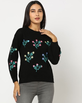 Floral Embroidered Relaxed Fit Pullover