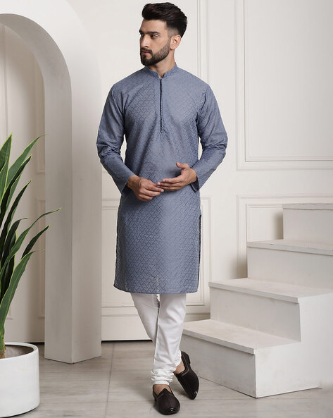 Grey Asymmetric Kurta Pajama With Jacket 966MW02