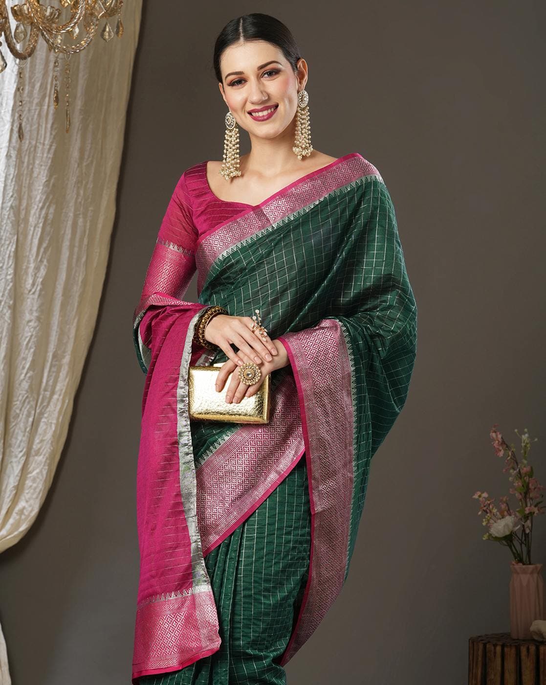 Buy Mela Pink Saree with Neon Green Blouse by SWATI VIJAIVARGIE at Ogaan  Online Shopping Site