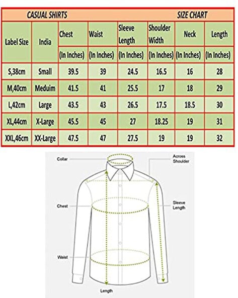 Shirt Size Chart (India), XL size, XXL size, XXXL Size Shirts