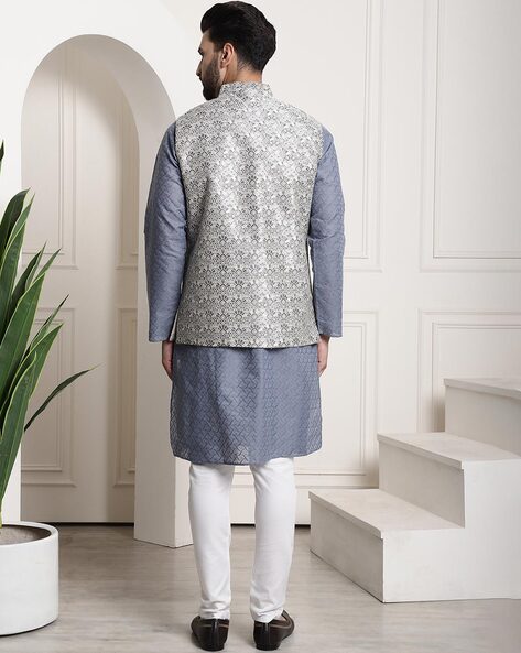 Buy online Grey Kurta Pyjama Set With White Floral Jacket from Clothing for  Men by Hangup for ₹3399 at 64% off | 2024 Limeroad.com