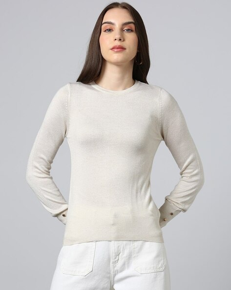 Women's long sleeve white on sale sweaters