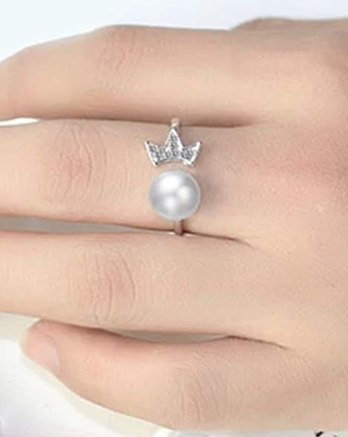 925 Sterling Silver Leaf Design and Pearl Ring Adjustable Sized