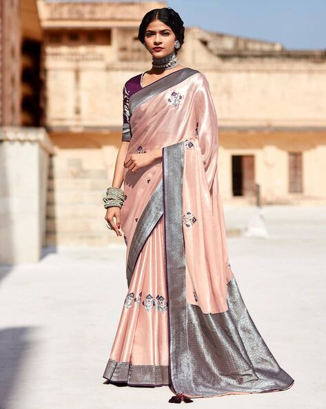 Buy Peach Sarees for Women by MRINALIKA FASHION Online