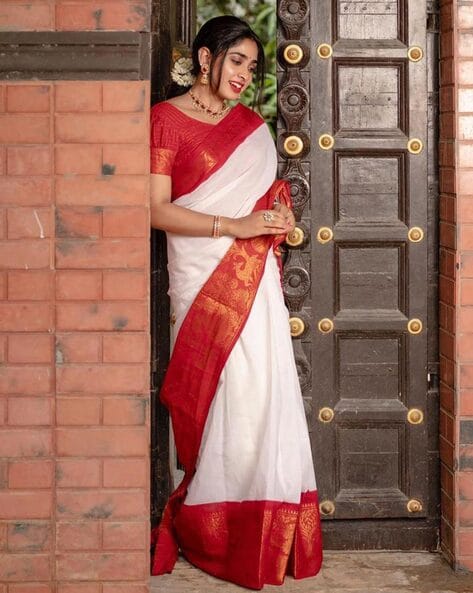 Daisy White Zari Woven Kanjivaram Silk Saree