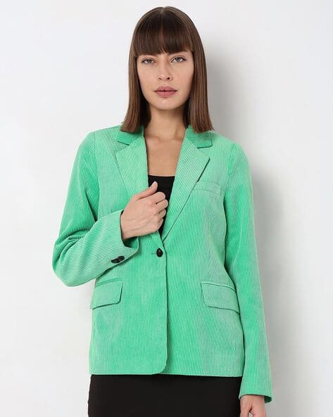 Single-Breasted Blazer with Notched Lapel-Collar