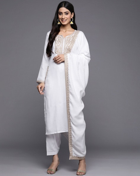 White Chanderi Silk Readymade Kameez With Pant 217092 | Salwar kameez,  Fashion pants, Hip dress