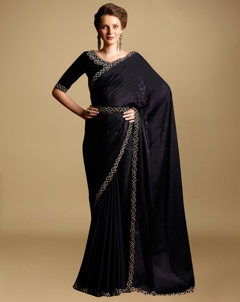 Buy online Women's Solid Black Colored Saree With Blouse from ethnic wear  for Women by Vaidehi Fashion for ₹2099 at 58% off | 2024 Limeroad.com