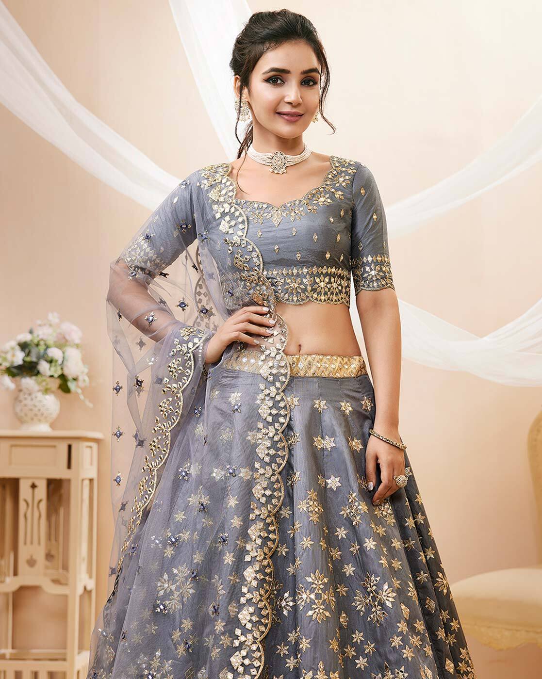 Buy Delightful Pigeon Grey Soft Net Base Wedding Special Lehenga Choli