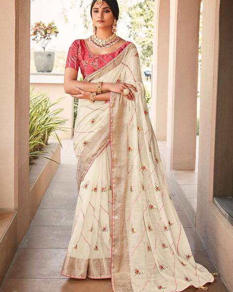 Buy Off White Sarees for Women by Ri wah Online Ajio